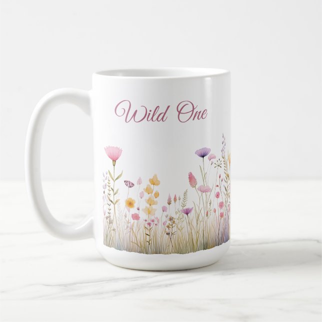 Wild One Floral Cup, Wildflower Garden, Pink Tones Coffee Mug (Left)