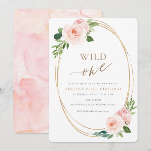 Wild One Floral First Birthday Invitation Girl