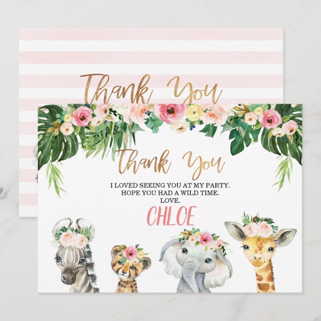 Wild One Floral Foliage Safari Thank You Card (Front/Back)