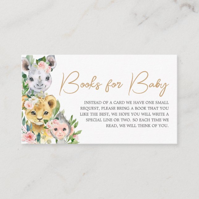 Wild One Floral Safari Baby Shower Books for Baby Enclosure Card (Front)