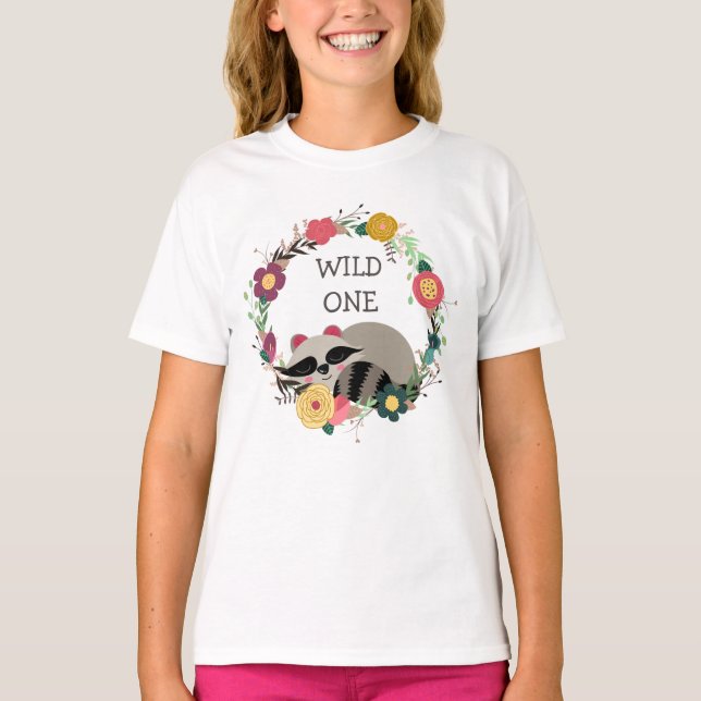 Wild One Floral Wreath Racoon T-Shirt (Front)