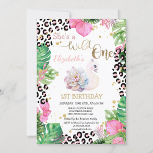 Wild One,Flower Swan Leaves First Birthday  Invitation