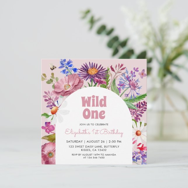 Wild One Flowers 1'st Birthday Invitation (Standing Front)