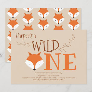 Wild One Fox Animal First Birthday Invitation