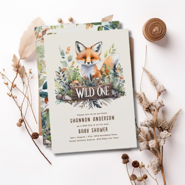 Wild One Fox Baby Woodland Animals Rustic Invitation (Creator Uploaded)