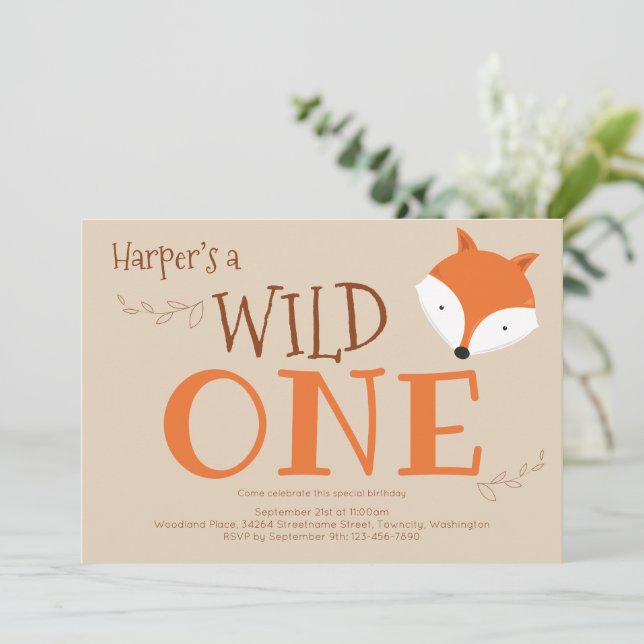 Wild One Fox First Birthday Invitation (Standing Front)