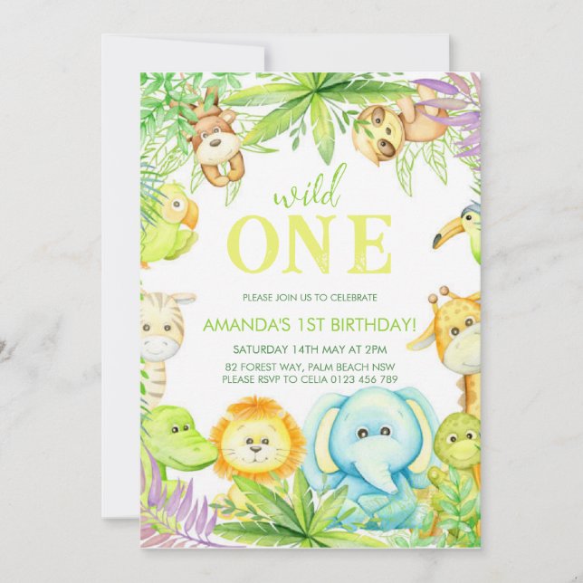 Wild one gender neutral birthday invitation (Front)