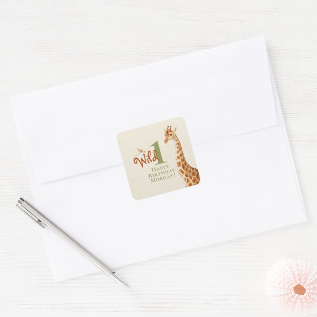 Wild One Giraffe Birthday Sticker (Envelope)
