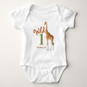 Wild One Giraffe First Birthday Gender Neutral  Baby Bodysuit