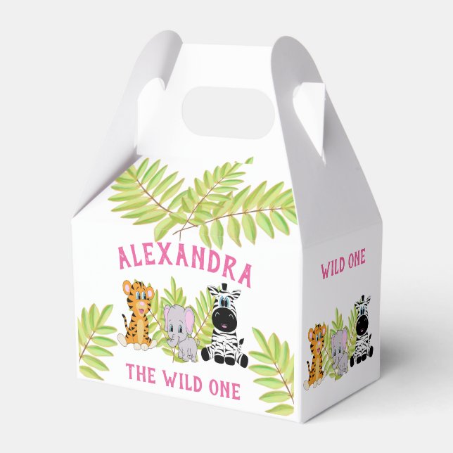Wild One Girl 1st Birthday Animals Favour Box (Front Side)