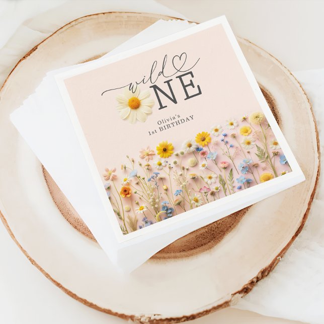 Wild One Girl 1st Birthday Wildflower Napkin (Creator Uploaded)