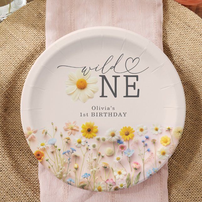 Wild One Girl 1st Birthday Wildflower Paper Plate (Creator Uploaded)