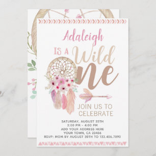 Wild One Girl Birthday Invitation, Dreamcatcher Invitation