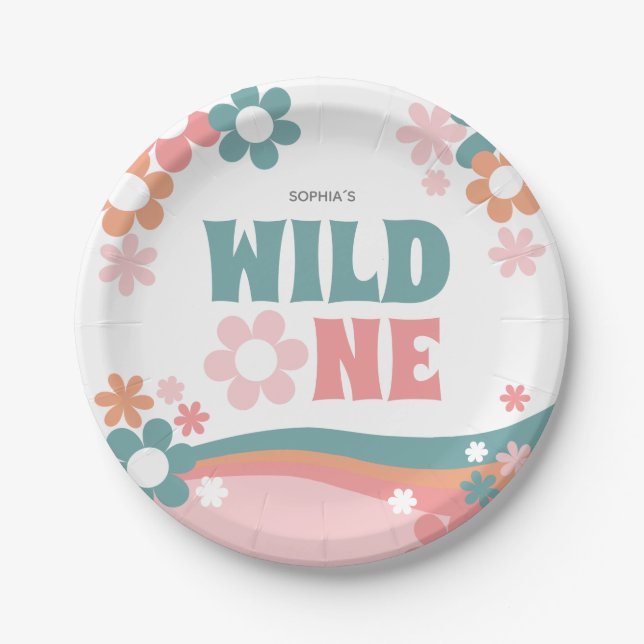 Wild One Girl First Birthday Party Plates (Front)