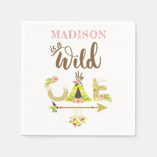Wild One Girl First Birthday Personalised Napkin