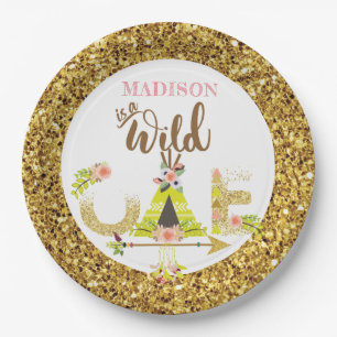 Wild One Girl First Birthday Personalised Paper Plate