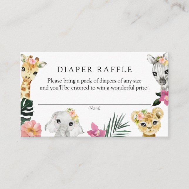 Wild One Girl Jungle Baby Shower Diaper Raffle Enclosure Card (Front)