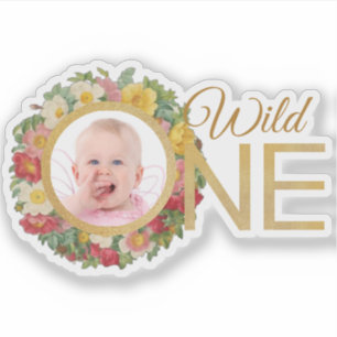 Wild One Girl Photo Rose Wreath First Birthday