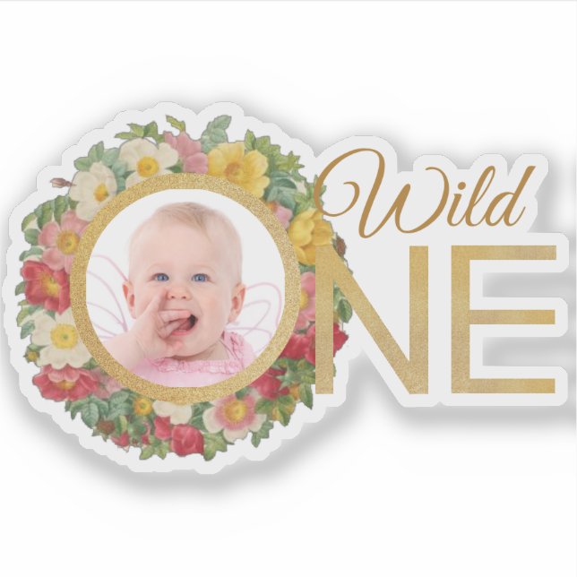 Wild One Girl Photo Rose Wreath First Birthday (Front)
