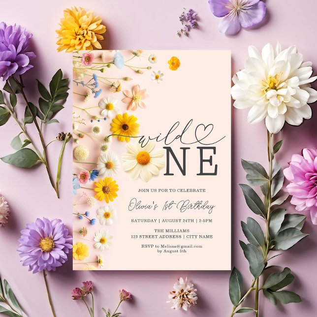 Wild One Girl Wildflower 1st Birthday Invitation (Creator Uploaded)