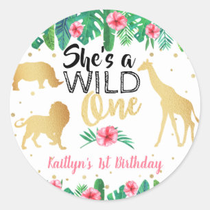 Wild One Girls First Birthday Party Favour Classic Round Sticker