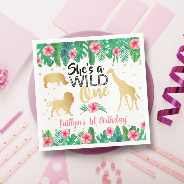 Wild One Girls First Birthday Party Napkin (Creator Uploaded)
