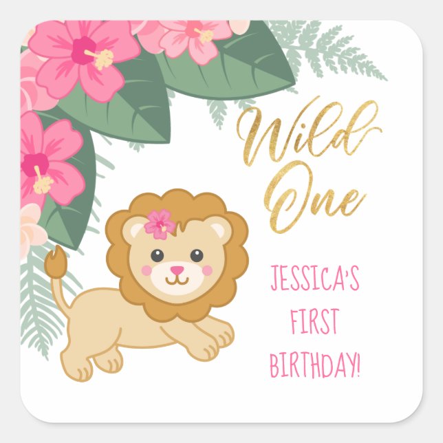 Wild one - Girls first safari themed birthday Square Sticker (Front)