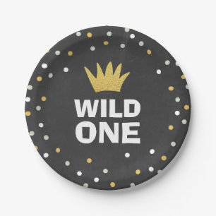 Wild One Gold Black First birthday Paper Plates