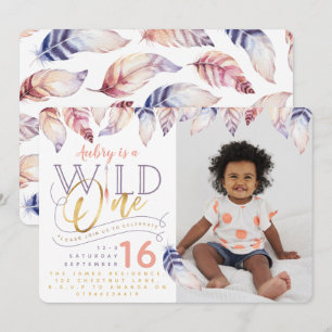 Wild one gold effect photo birthday invitation. invitation