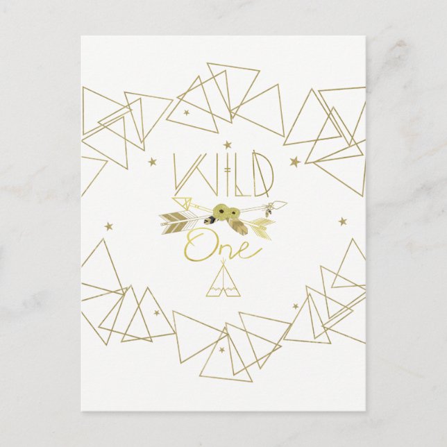 Wild One Gold Geometric Triangles Modern Save Date Announcement Postcard (Front)