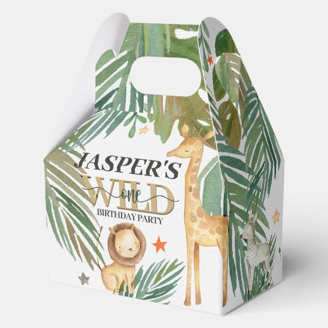 🎉🌿 Wild One Gold Green Birthday Favour Boxes (Front)