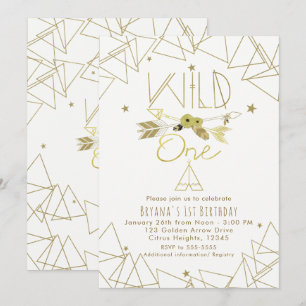 WILD ONE Gold & White Boho 1st Birthday ANY COLOR Invitation