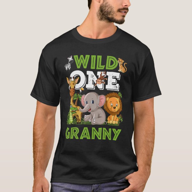 Wild One Granny Zoo Birthday Safari Jungle Animals T-Shirt (Front)
