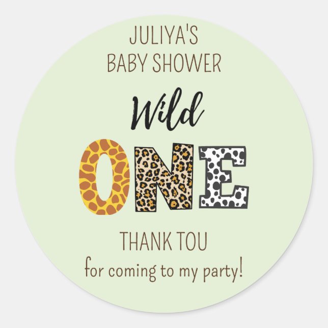Wild One Green boy baby shower sticker (Front)