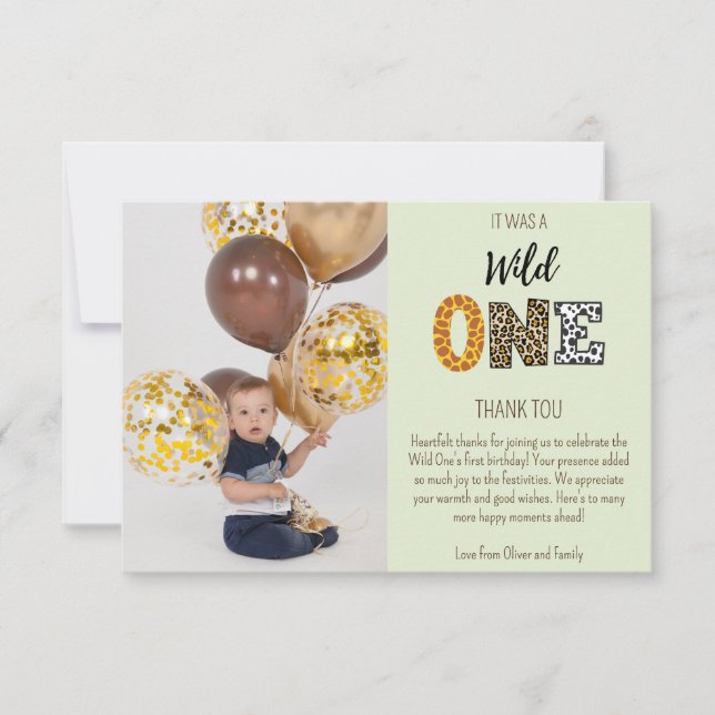 Wild One Green photo script Thank You Card (Front)
