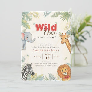 Wild One Greenery Safari Baby Shower Invitation