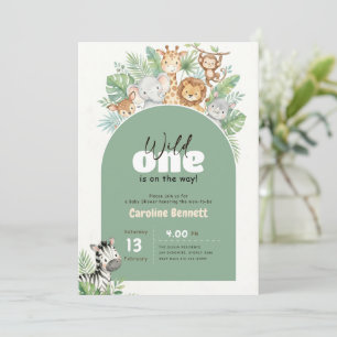 Wild One Greenery Safari Baby Shower Invitation