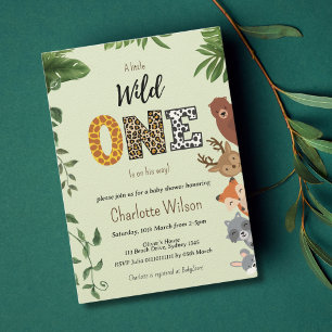 Wild One greenly baby shower QR code Invitation