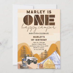 wild One Happy Camper Woodland 1st birthday Invitation
