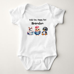 Wild One Happy Fun Woodland Animals Watercolor Baby Bodysuit