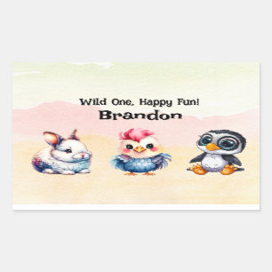Wild One Happy Fun Woodland Animals Watercolor Rectangular Sticker