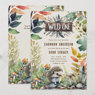 Wild One Hedgehog Baby Woodland Animals Invitation
