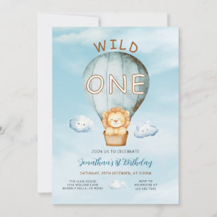 Wild One Hot Air Balloon Jungle 1st Birthday Cloud Invitation