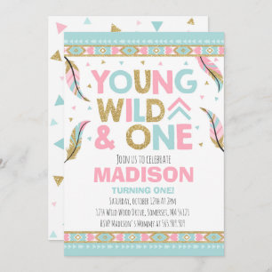 Wild One Invitation Boho Feather Wild One Party