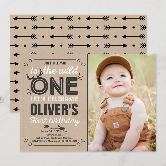 Wild One Invitation Boy Wild One Birthday Party (Front/Back)