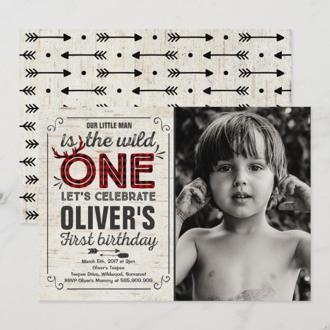 Wild One Invitation Boy Wild One Birthday Party (Front/Back)