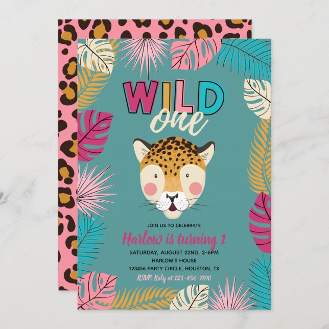 Wild ONE Invitation | Leopard Invitations (Front/Back)