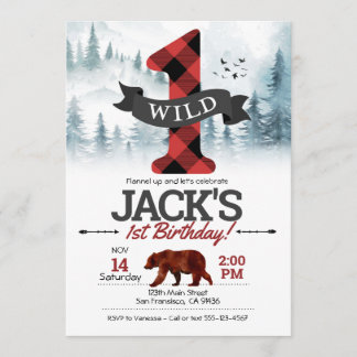 Wild One invitation, Lumberjack First Birthday Invitation