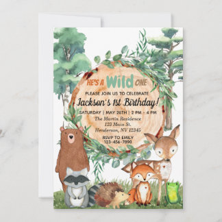 Wild One Invitation | Woodland Forest Animals