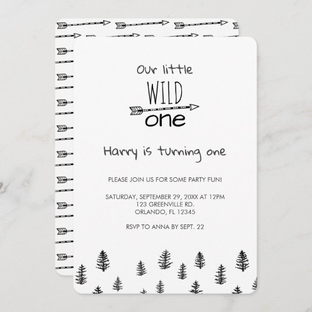 Wild One is Turning One Adventure Birthday Invitation (Front/Back)